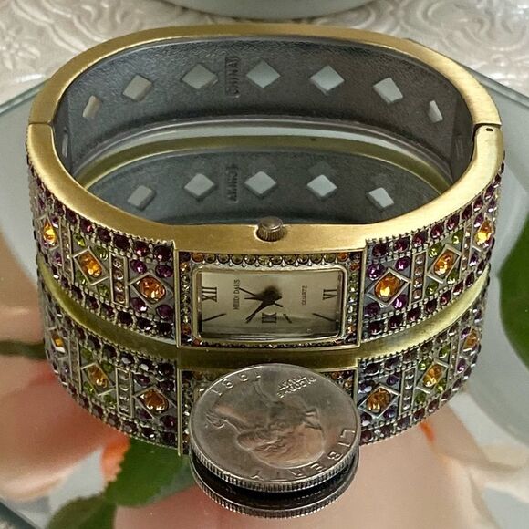 Heidi Daus Multicolored Crystal Accented Bangle Cuff Watch - Picture 10 of 14